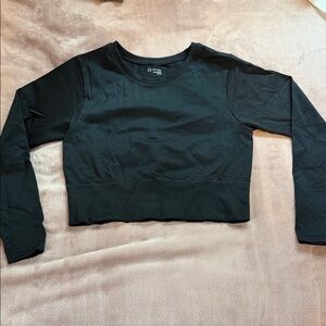 aerie Black Cropped Crewneck Long Sleeve Top